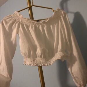 H&M White Off-Shoulder Smocked Women's Top Small